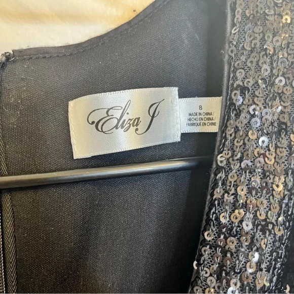 Eliza J black sequins diamond panel gown size 8 - Picture 6 of 11